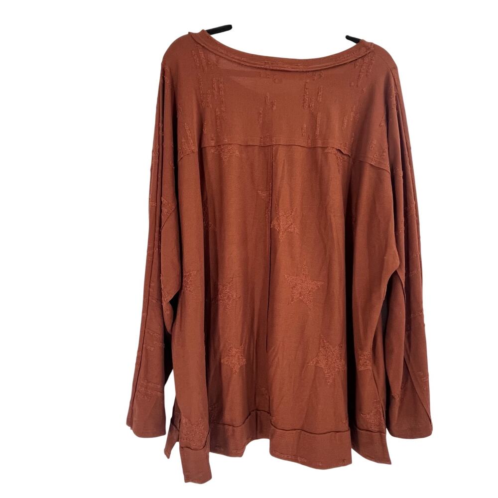 Gigio Plus Sienna Brown Star Textured Slub Stretchy Long Sleeve Top Women’s 2X - Picture 2 of 9